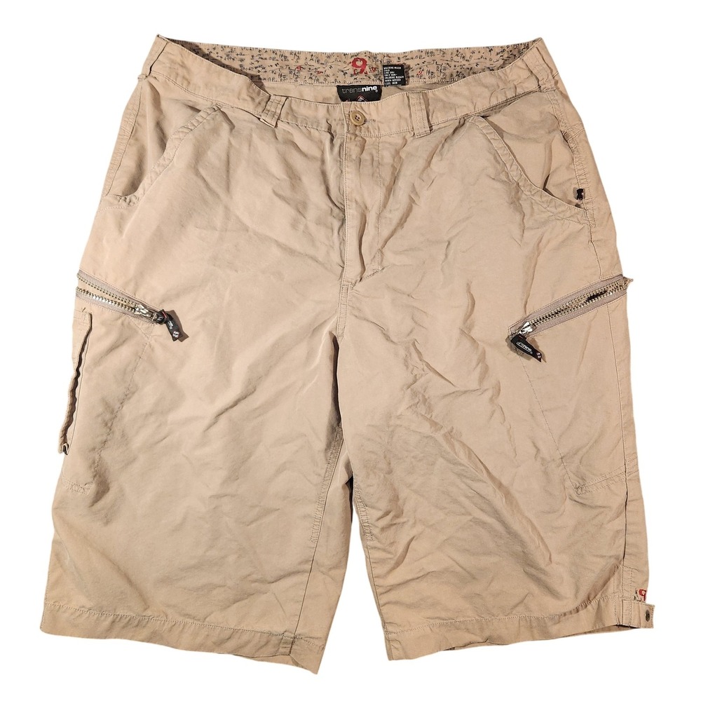 Transnine Shorts Mens 38 Khaki Cargo Zip Pocket Nylon Cotton Utility Hiking